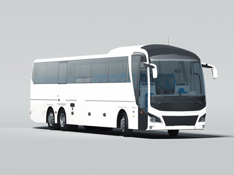 Modern white realistic bus isolated on gray background. 3d rendering. Front view.