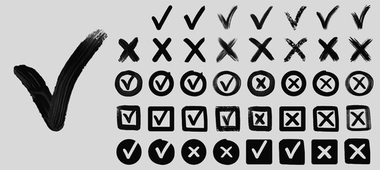 check mark icon vector set .check mark x brush hand drawn vector.