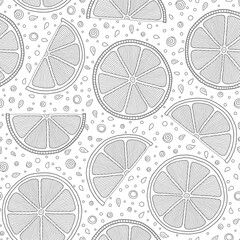 Funny black and white cartoon seamless pattern of lime fruit.