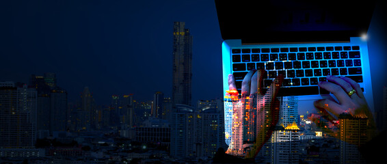 Obraz premium business man or stock trader holding tablet with stock graph chart, stock market analysis concept