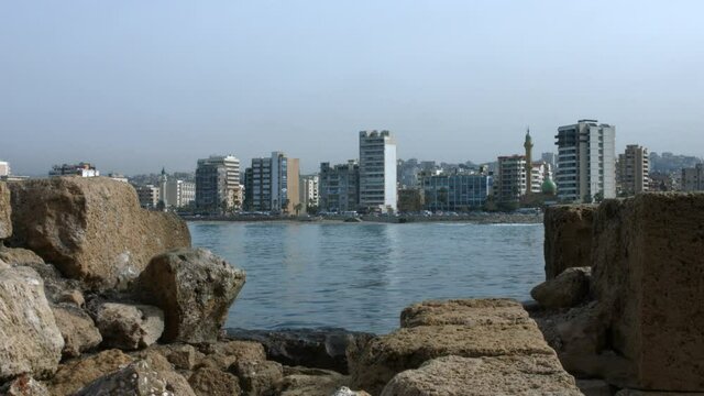 The city of Sidon as seen from Sidon Sea Castle, Lebanon