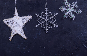 White christmas decorations on old shabby dark background