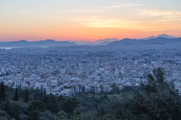 Athens view after sunset from Filopappou Hill