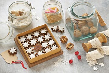 Traditional German Christmas cookies. Copy space