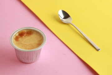 delicious egg flan in aluminum container