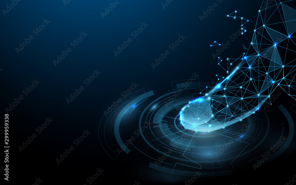 Poster scanning fingerprint form lines, triangles and particle style design