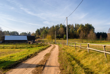 Krajobraz wiejski Podlasia, architektura drewniana, Sokołda, Podlasie, Polska