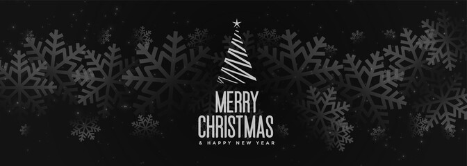 Naklejka na ściany i meble black merry christmas banner with snowflakes design