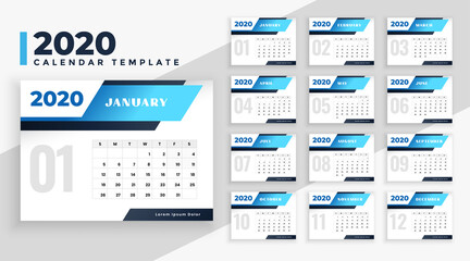 2020 modern calendar layout design template