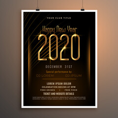 new year 2020 party flyer poster in black and gold colors