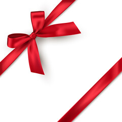 Red bow and horizontal ribbon isolated on white background. Vector decorative element.