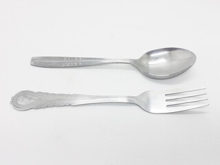 Metallic Silver Fork and Spoon for  Kitchen Utensils in White Isolated Background