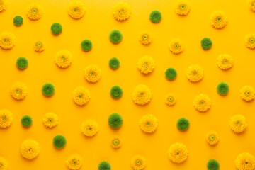 Yellow flower pattern on a yellow background.  Spring greeting card.