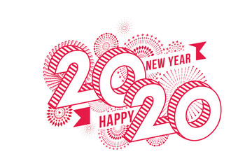 Happy new year 2020. Vector illustration of  fireworks.