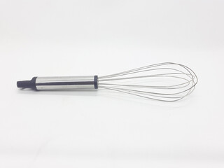 Clean Silver Stainless Steel Metallic Egg and Powder Stirrer Shaker for Baking Cake Kitchen Business in White Isolated Background