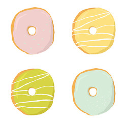 Delicious glazed donuts . Isolated illustrations set. Sweet background