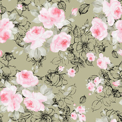 Watercolor seamless pattern cute roses-8