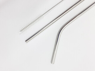 Clean Silver Metallic Straw for Environment Green Lover with Beautiful Package in White Isolated Background