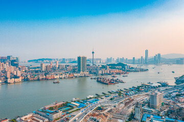 Obraz premium Aerial panoramic views of Zhuhai, China, and The Great Bay Area of Macau
