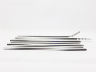 Clean Silver Metallic Straw for Environment Green Lover with Beautiful Package in White Isolated Background