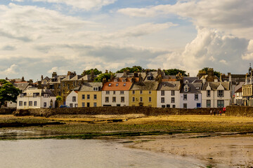 Obraz premium Arbroath, the beach and colorful houses on a suny Summer, Scotland, UK