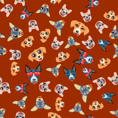 Cute seamless pattern with cartoon emoji dog