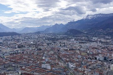 Fototapeta na wymiar Bastille view of Grenoble. Vercors Mountain. France