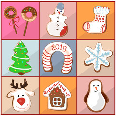 A set of curly gingerbread, cookies for Christmas, New Year