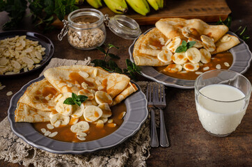 Caramel pancakes with banana