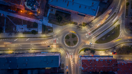 Top down photo of roundabout at night