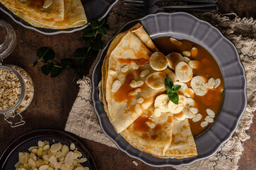 Caramel pancakes with banana