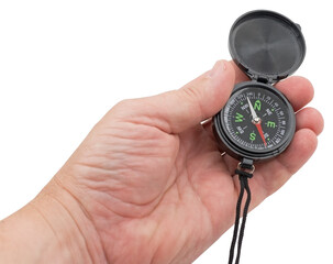 compass in hand on a white background