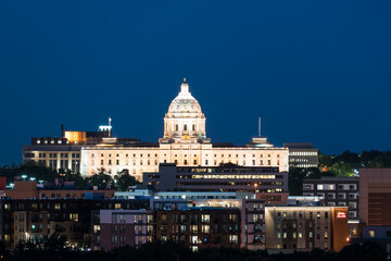 Fototapeta na wymiar Facade of the Minnesota State Capitol Building in St Paul at night