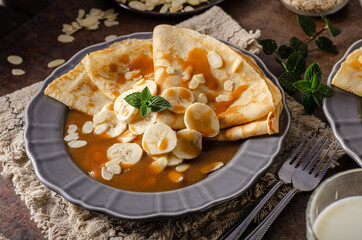 Caramel pancakes with banana