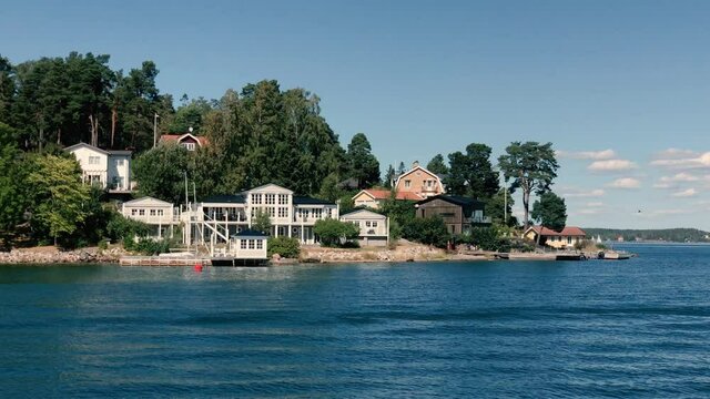 Mix of Typical and Modern Swedish Houses in Stockholm Archipelago