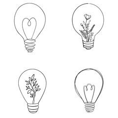 Set of Hand-drawn light bulbs, symbol of ideas