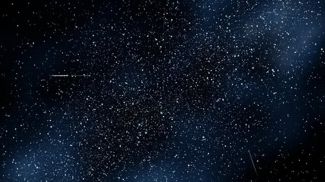 Meteors On Night Sky. Space animated background , fly trough star field  with comets and asteroids fading.