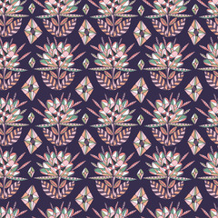 Seamless pattern with abstract flowers. Vector image. Can be used for textile, stationary, backgrounds and wallpaper. 