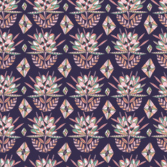 Seamless pattern with abstract flowers. Vector image. Can be used for textile, stationary, backgrounds and wallpaper. 
