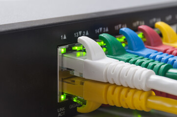 Network panel, switch and cable in data center