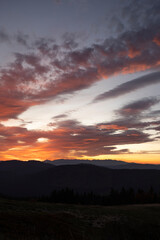 Autumn sunrise over Tatra Mountains national park in Poland.