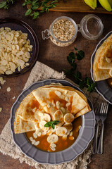 Caramel pancakes with banana