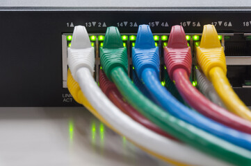 Network panel, switch and cable in data center