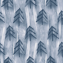 Forest seamless pattern. Watercolor stylized background.