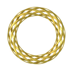 Golden curved ring isolated on white background. 3d illustration.