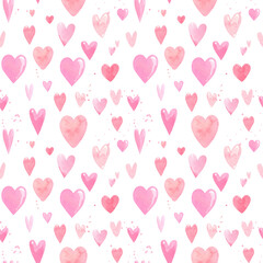 seamless pattern on a white background, watercolor illustration, hand drawing, heart doodles, valentines day