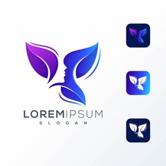 colorful woman leaf logo design ready to use