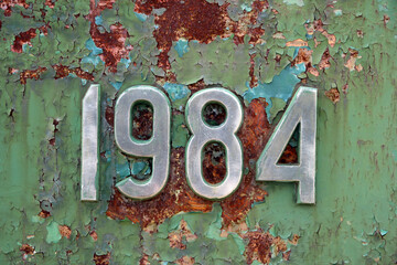 vintage metal background with rust and number 1984 - obrazy, fototapety, plakaty