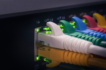 Network panel, switch and cable in data center
