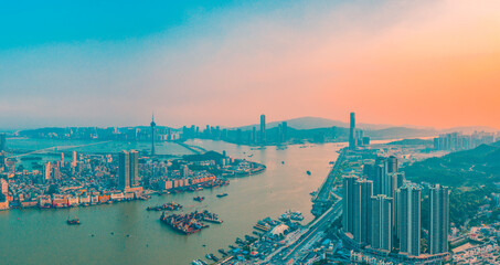 Aerial panoramic views of Zhuhai, China, and The Great Bay Area of Macau